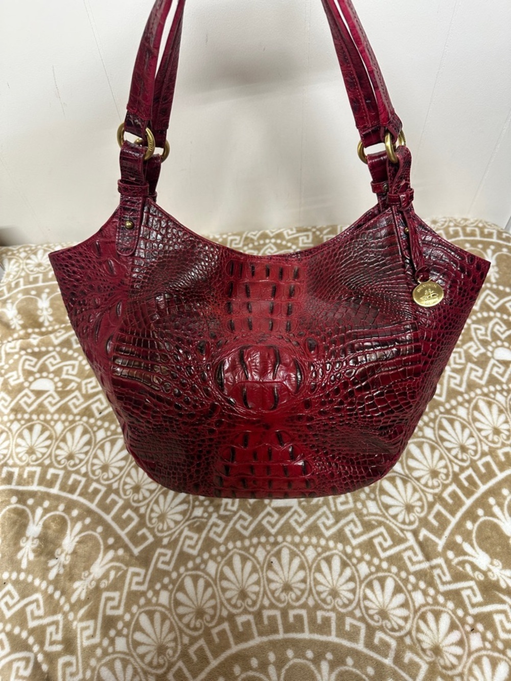 Brahmin Jacqueline Croc-Embossed Hobo in Wine Red
